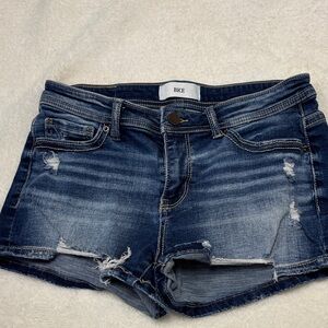 BKE Women's Distressed Dark Blue Jean Shorts